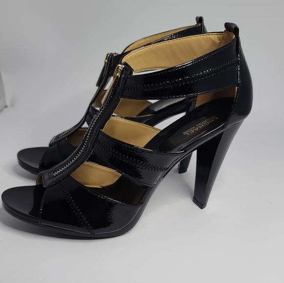 NEW! Michael Kors Berkley Black T Strap Zip Crackl - Picture 3 of 5